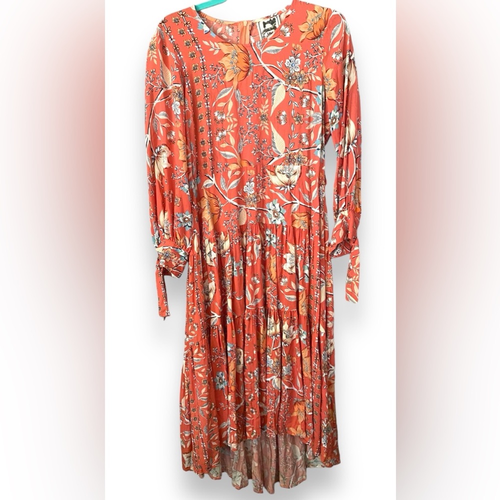 Jaase Floral Print High Low Tiered Maxi Dress Long Sleeve Low Waist Boho…